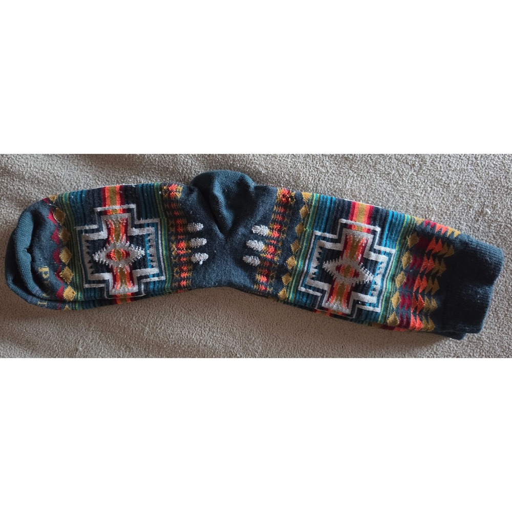 Pendleton Southwestern Geometric Wool Blend Crew Socks Teal Blue Orange Harding